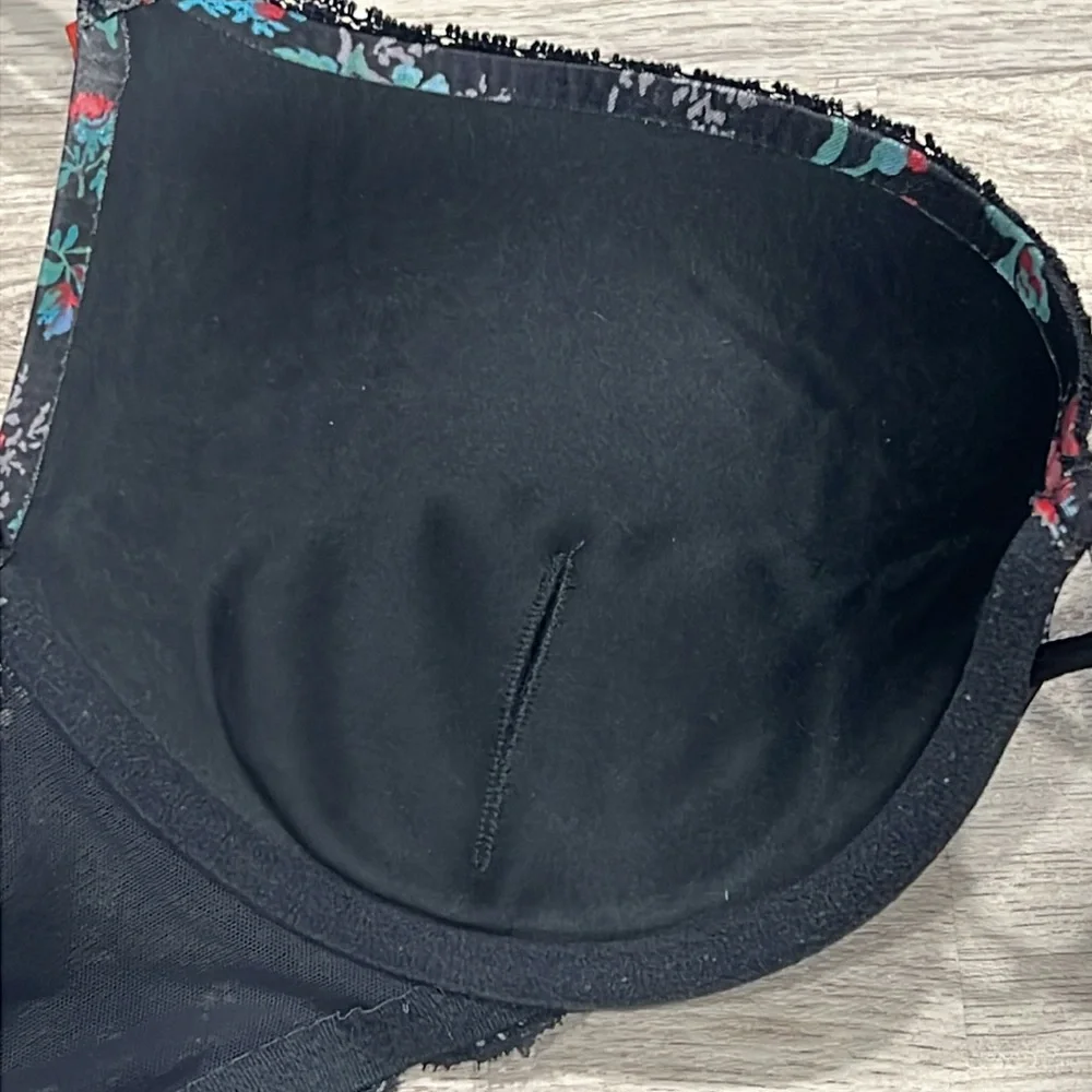 Women's Aerie Floral Black Emma Bra with Red and Green Accents